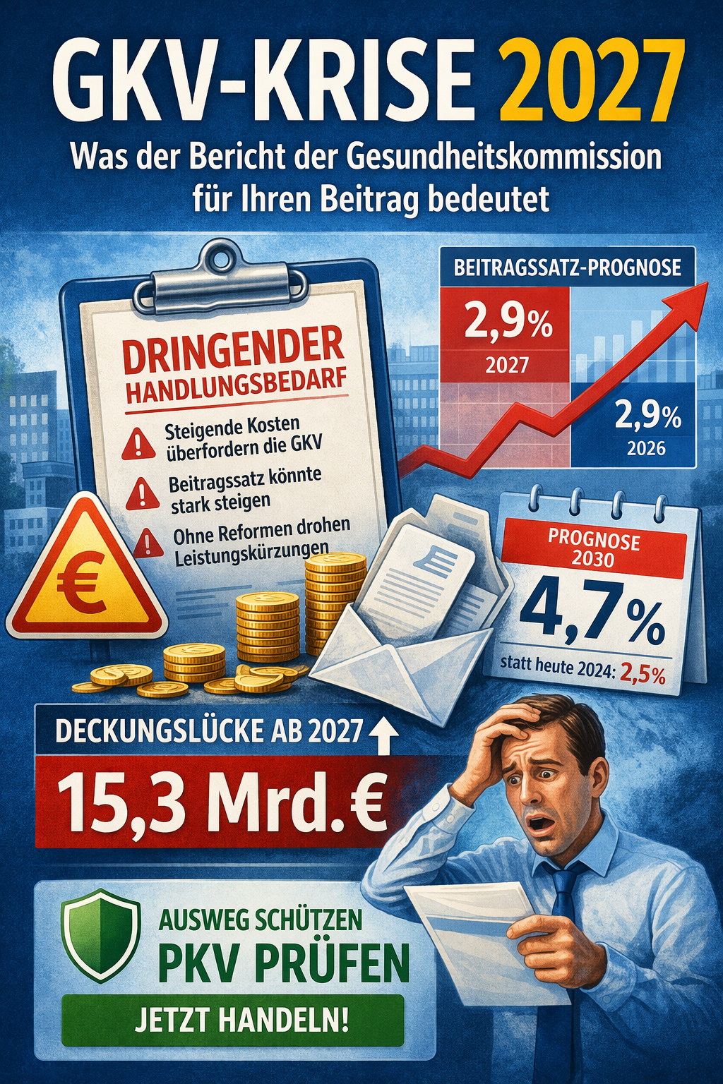 Beitragsbild zum Artikel: GKV-Krise 2027: Was der Bericht der FinanzKommission Gesundheit für Ihren Beitrag bedeutet